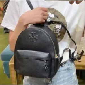 Tory Burch Black Pebbled Leather Mini Backpack Gold Hardware